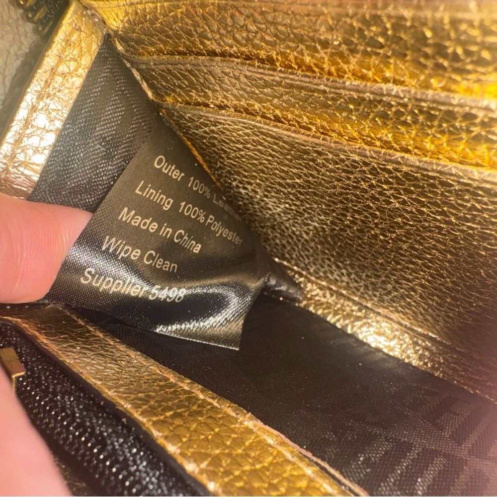 Kurt Geiger London Gold Metallic Quilted Zip-Around Wallet - Picture 7 of 10